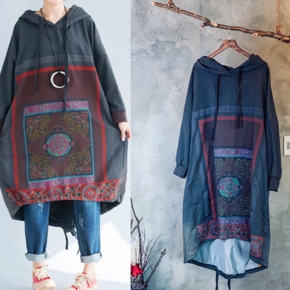Oversized hooded sweatshirt dress gray top